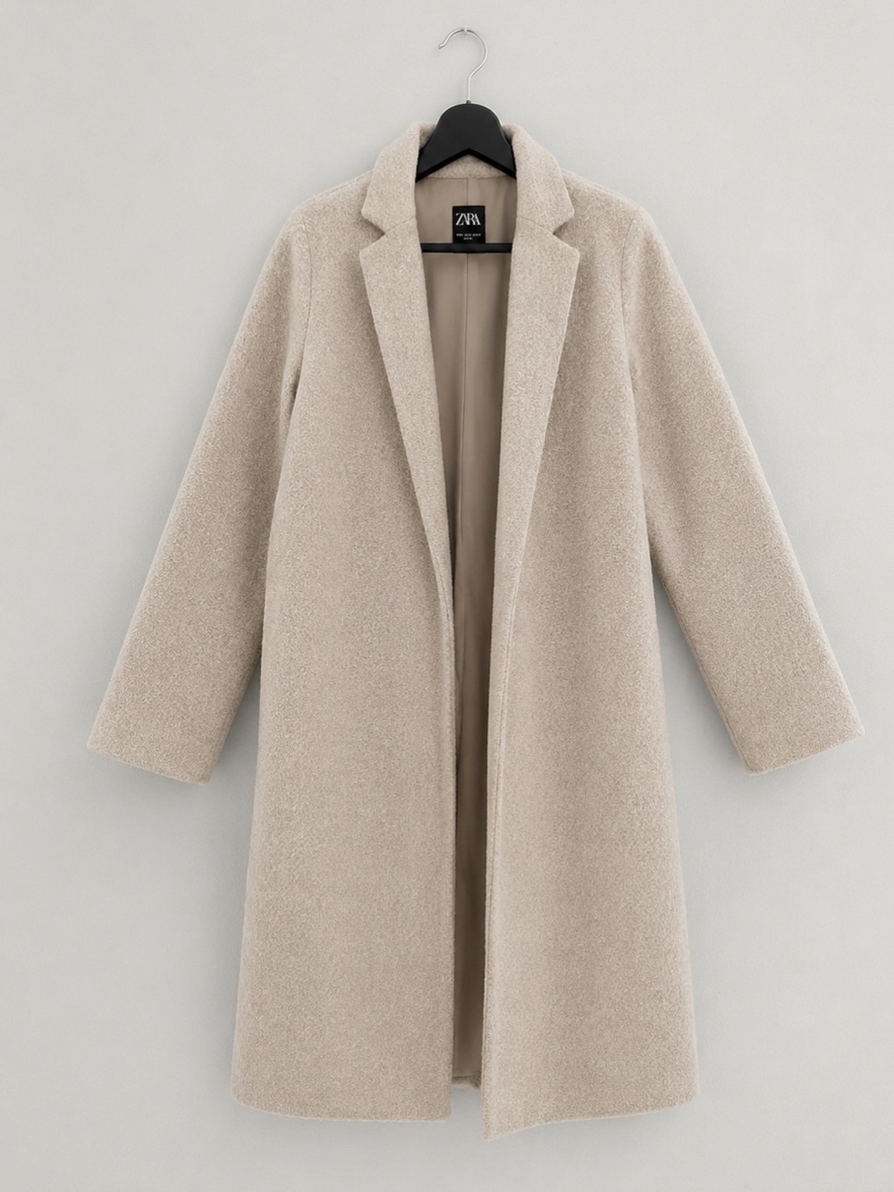 Zara Coat Oatmeal Beige Soft Marl Open Front Medium Longline Minimalist Jacket - Picture 15 of 15